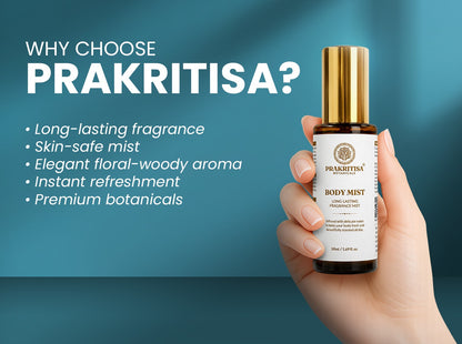 Prakritisa Botanicals Body Mist-  Long-Lasting Fragrance Mist